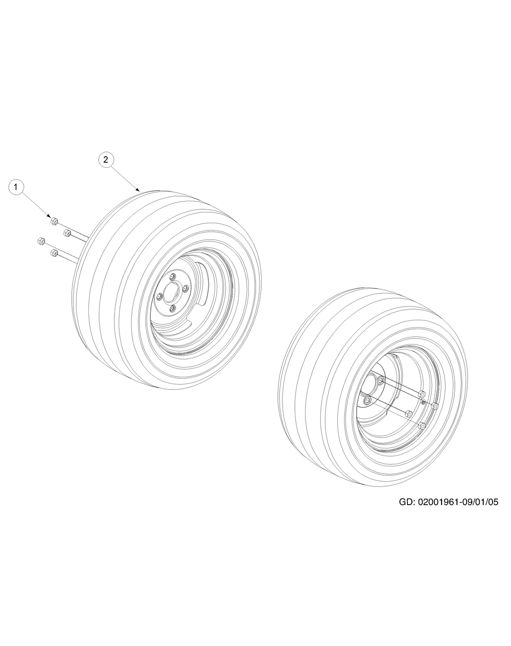 Wheel Assembly Diagram and Parts List for Z-FORCE60 53AA5BBJ-53AA5BBJ710 Cub Cadet Lawn Tractor